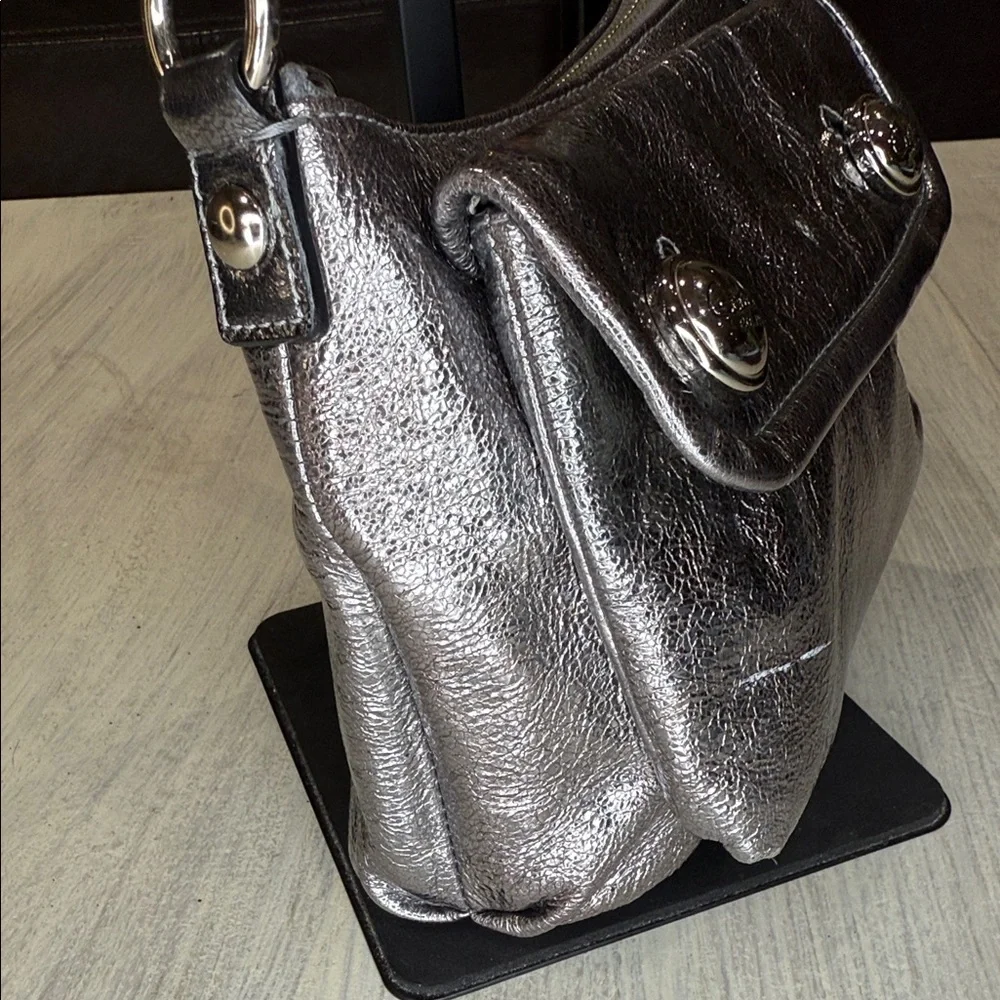 Rare Coach Poppy Limited Edition Metallic Double Button Silver Crossbody